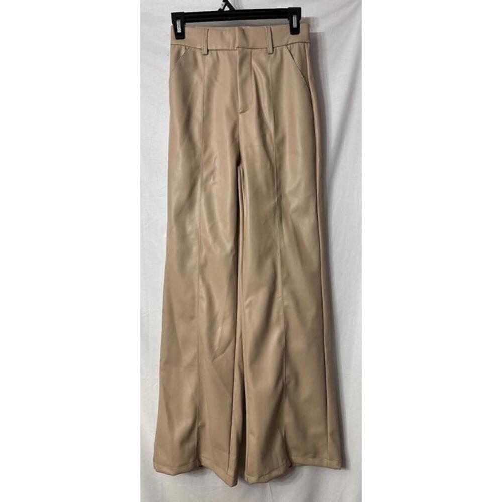NWT Line and Dot Womens Vegan Faux Leather Beige Pants Slacks Trousers Size S
